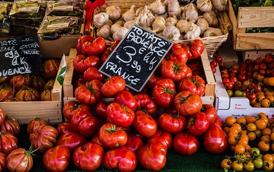 Tomatoes, Garlic, Greens, Market