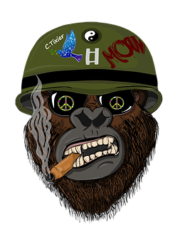Gorilla, Smoking, Smoke, Male, Portrait